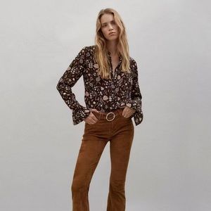 NWT $325 Frame Ruffle 70s Floral Button Silk Top Blouse